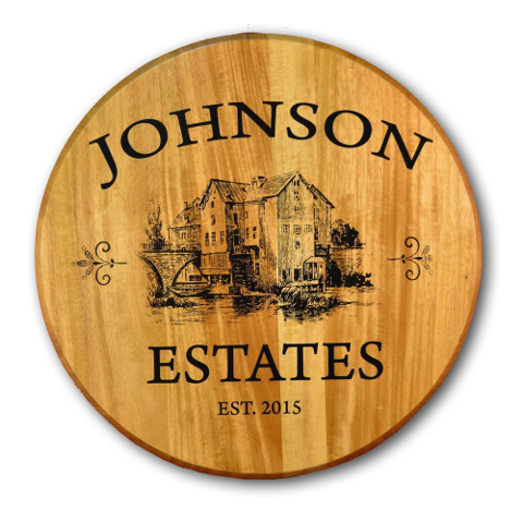 Estate Personalized Oak Barrel Head Sign