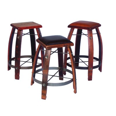 Wine Stave Stool with Leather Top 24 Inch Chocolate