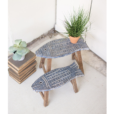 Wooden Fish Stools Set of 2