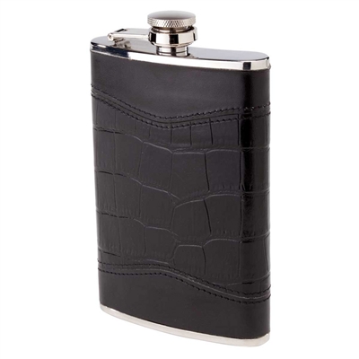 8 oz Black Alligator Hip Flask