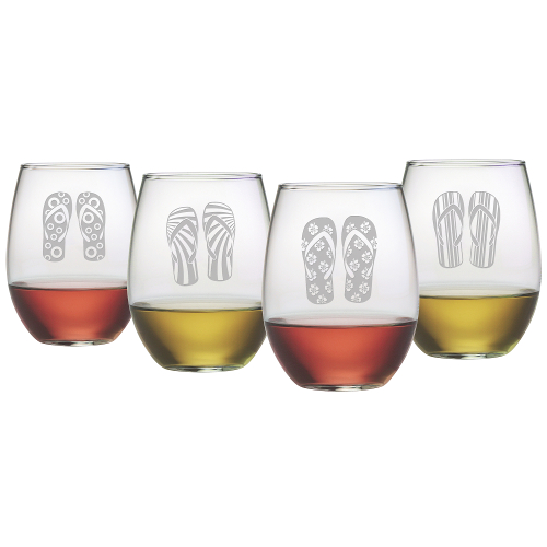 Flip Flops Etched Stemless Wine Glasses (set of 4)