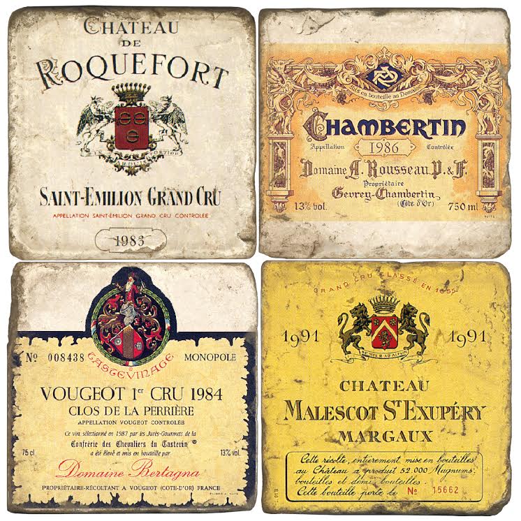 French Wine Label Coasters (set of 4)