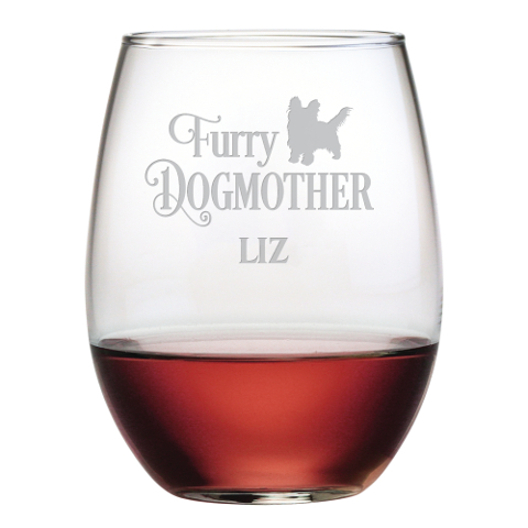 Personalized Furry Dogmother Stemless Wine Glasses (set of 4)