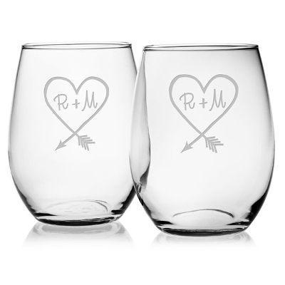Carved Heart Personalized Stemless Wine Glass (set of 4)