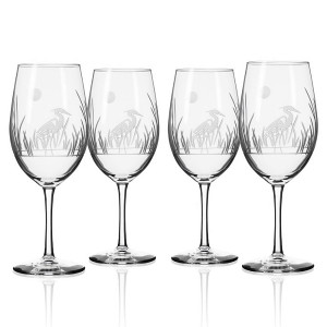 Etched Heron All Purpose Large Wine Glasses (set of 4)