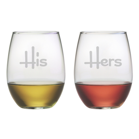 His and Hers Stemless Wine Glasses (set of 2)