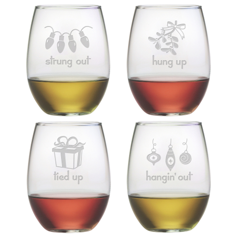 Holiday Hang Ups Stemless Wine Glasses (set of 4)