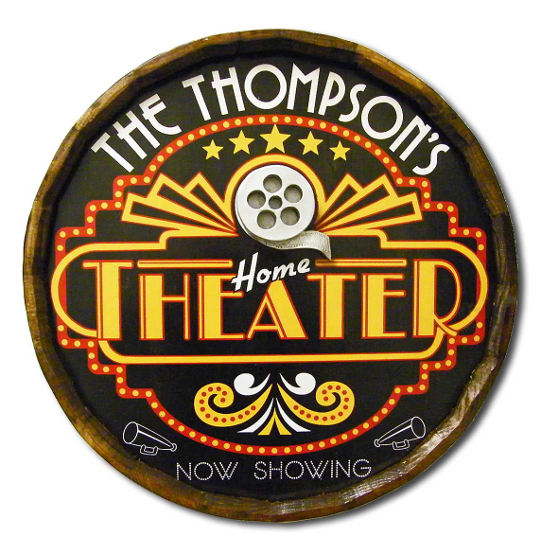 Personalized Home Theater Quarter Barrel Sign