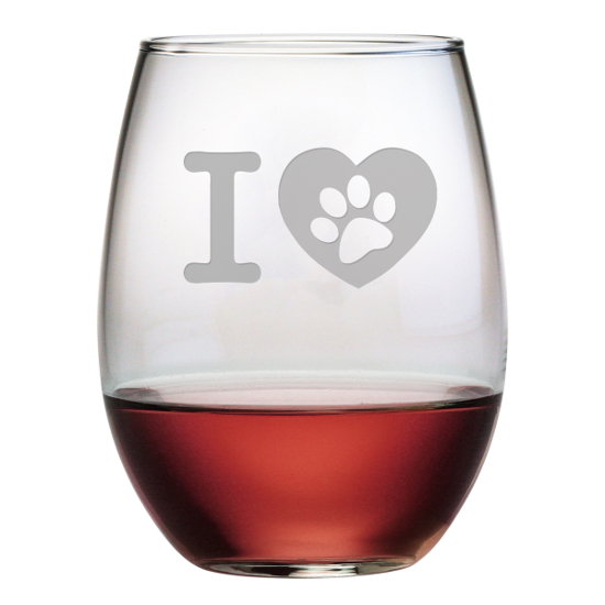 I Heart Paw Stemless Wine Glasses (set of 4)