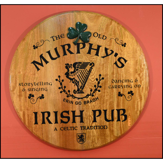 Irish Pub Personalized Oak Barrel Head Sign