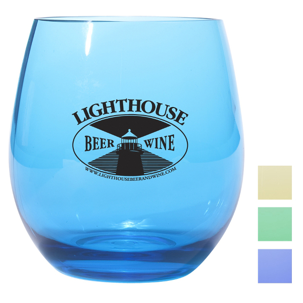 Jewel Tone Stemless Wine Glasses with Company Logo (Set of 18)