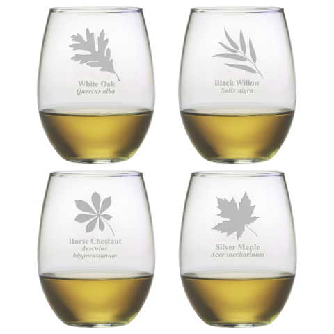 Assorted Leaf Botanicals Stemless Wine Glasses (set of 4)