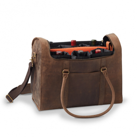 Brown Leather 6 Bottle Duffle Wine or Champagne Bag