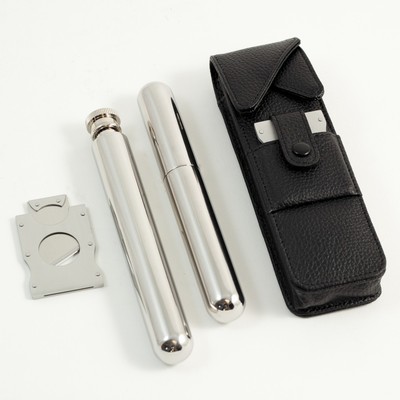 Leather Cigar Flask Gift Set