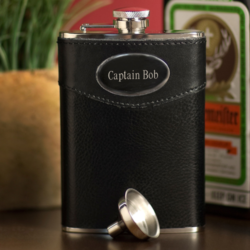 Personalized 8 oz. Leather Flask with Funnel