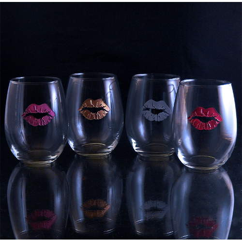 Lip Stain Stemless Wine Glasses (set of 4)