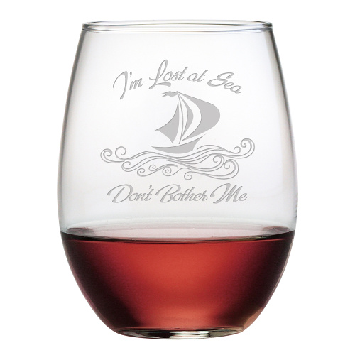 Lost at Sea Etched Stemless Wine Glasses (set of 4)