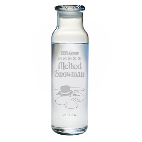 Melted Snowman Glass Water Bottle with Lid
