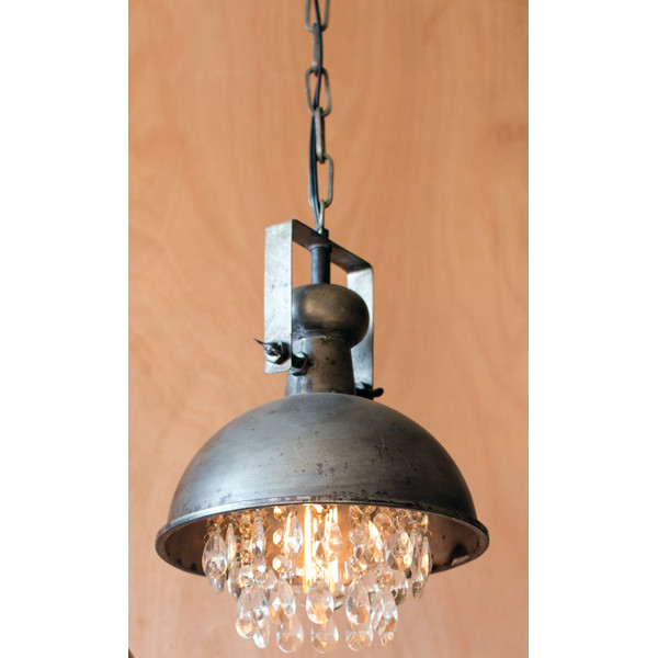 Metal Dome Pendant Lamp with Hanging Gems
