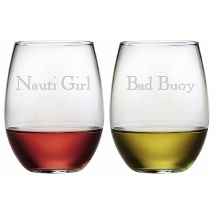 Nauti Girl Bad Buoy Stemless Wine Glasses (set of 2)