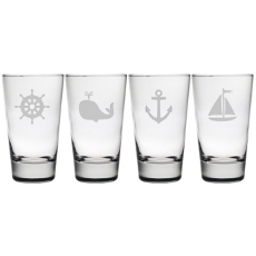 Nautical Icons Etched Hiball Glass Set