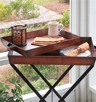 Hammered Copper Finish Trays - Set of 2