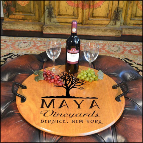 Personalized Oak Tree Barrel Head Serving Tray
