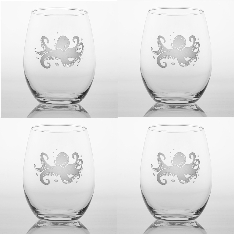 Octopus Stemless Wine Glass (set of 4)