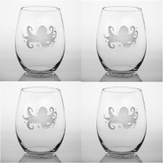 Octopus Stemless Wine Tumbler Glasses  Set of 4