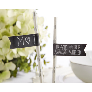 Personalized Wedding Party Straw Flags (set of 25)