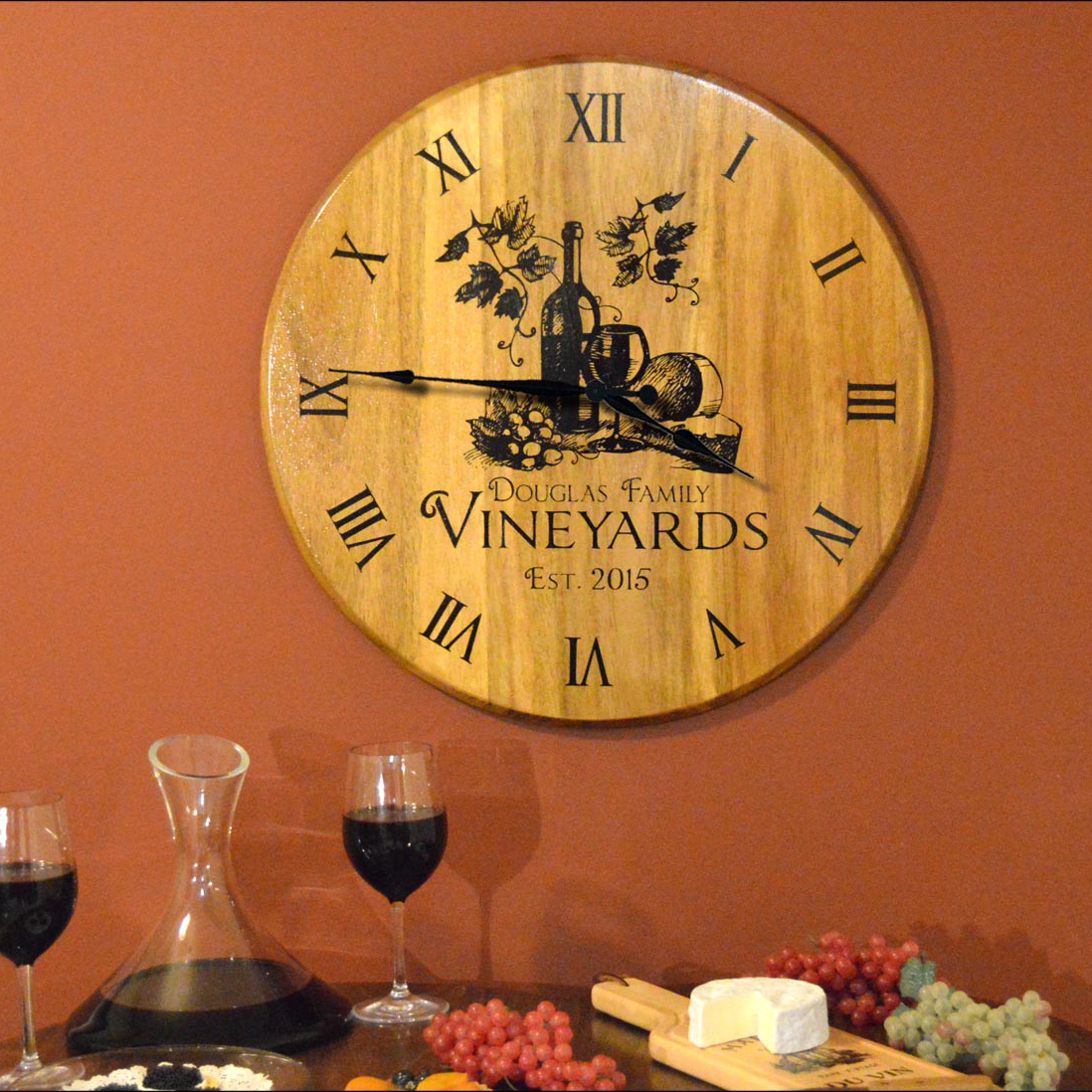 Personalized Wine Barrel Head Clock