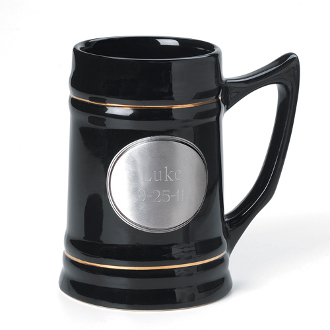 Personalized Ceramic Beer Mug with Pewter Emblem