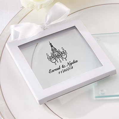 Personalized Chandelier Glass Coaster Wedding Favors (set of 36)
