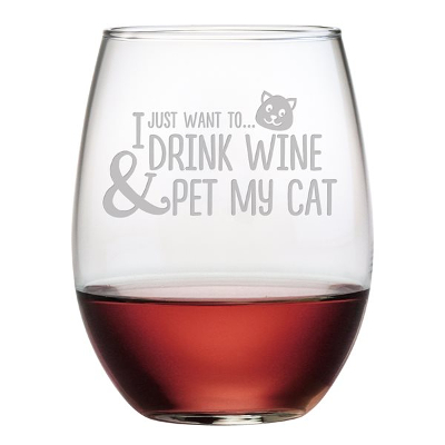 I Just Want to Drink Wine and Pet My Cat Stemless Wine Glasses (set of 4)