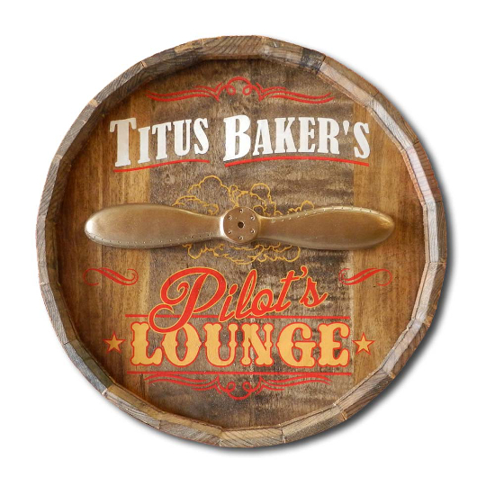 Personalized Pilot's Lounge Quarter Barrel Sign