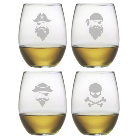 Pirate Faces Stemless Wine Glasses (set of 4)