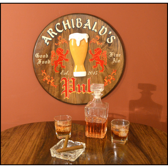 Personalized Pub Oak Barrel Head Sign