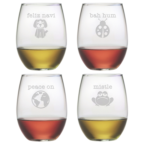 Punny Christmas Stemless Wine Glasses (set of 4)