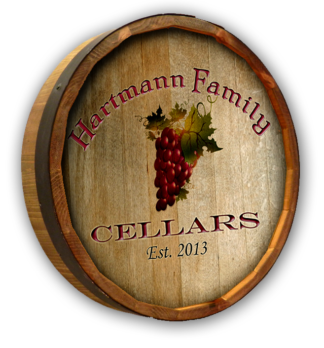 Personalized Wine Grape Bunch Cellar Quarter Barrel Sign
