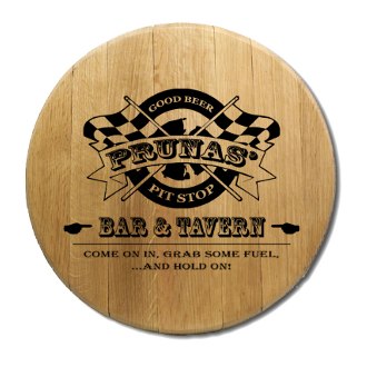 Raceway Bar and Tavern Barrel Head Sign