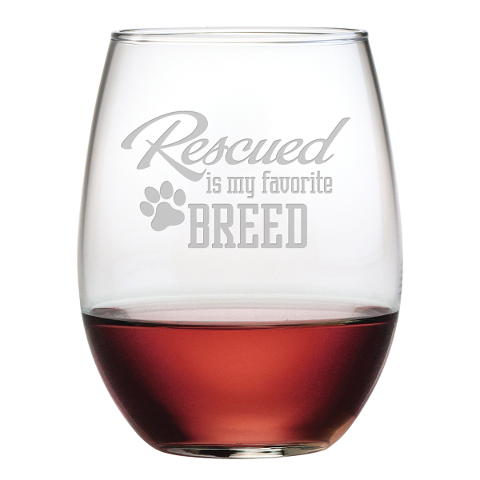 Rescued Is My Favorite Breed Stemless Wine Glasses (set of 4)