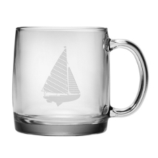 Sailboat Etched Coffee Mug Glass Set