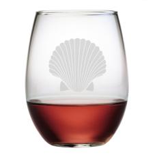 Scallop Shell Etched Stemless Wine Glass Set