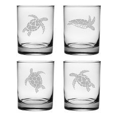 Sea Turtles Assortment Etched On The Rocks Glass Set