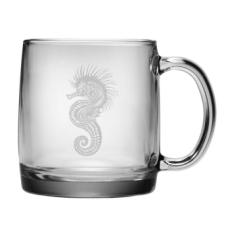 Seahorse Etched Coffee Mug Glass Set