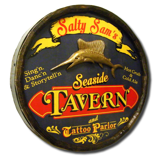 Seaside Tavern Personalized Quarter Barrel Sign