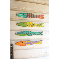 Set Of 4 Recycled Wood Antique Fish Wall Art