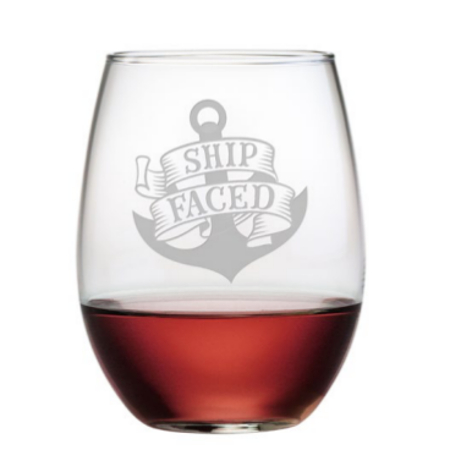 Ship Faced Stemless Wine Glasses (set of 4)