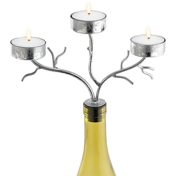3-Tealight Silver Branches Wine Bottle Candelabra