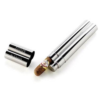 Personalized Stainless Steel Cigar Case / Flask Combo